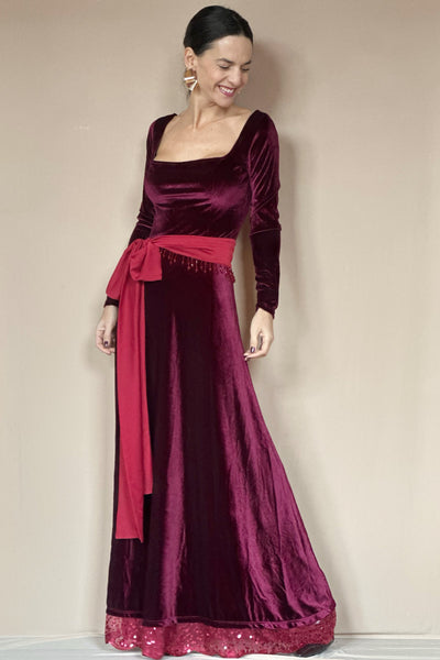 Vestido Antonieta Velvet Burdeo